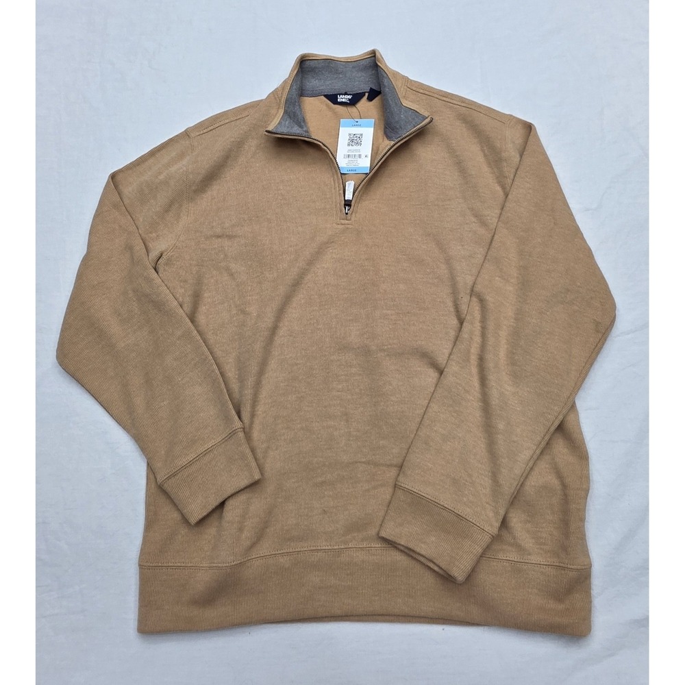 Lands End Men's Ribbed 1/4 Zip Camel Heather Size Large New With‎ Tags